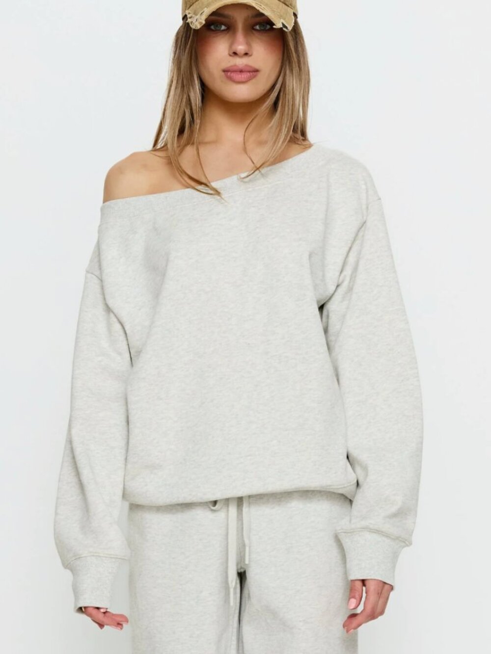 Princess Polly Wellness Off The Shoulder Jumper Grey Marle Size 8